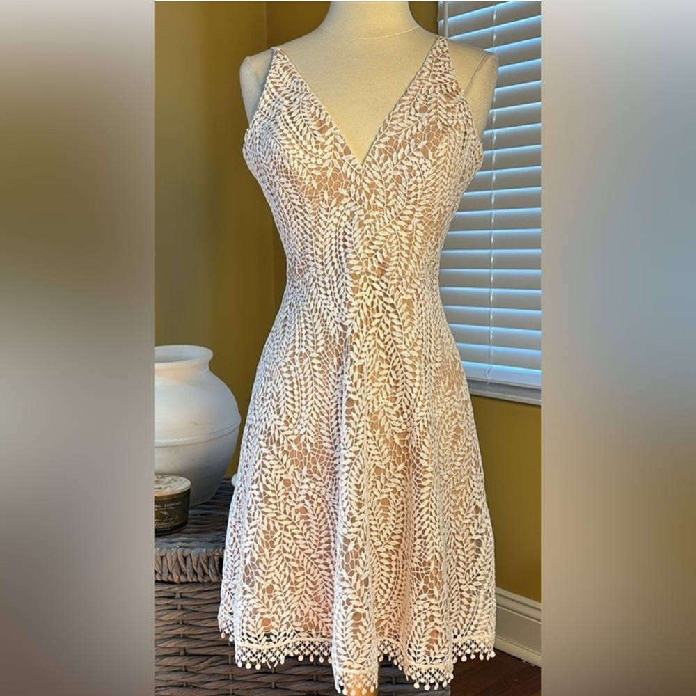 White Lace with Blush Underlay Dress NWT
